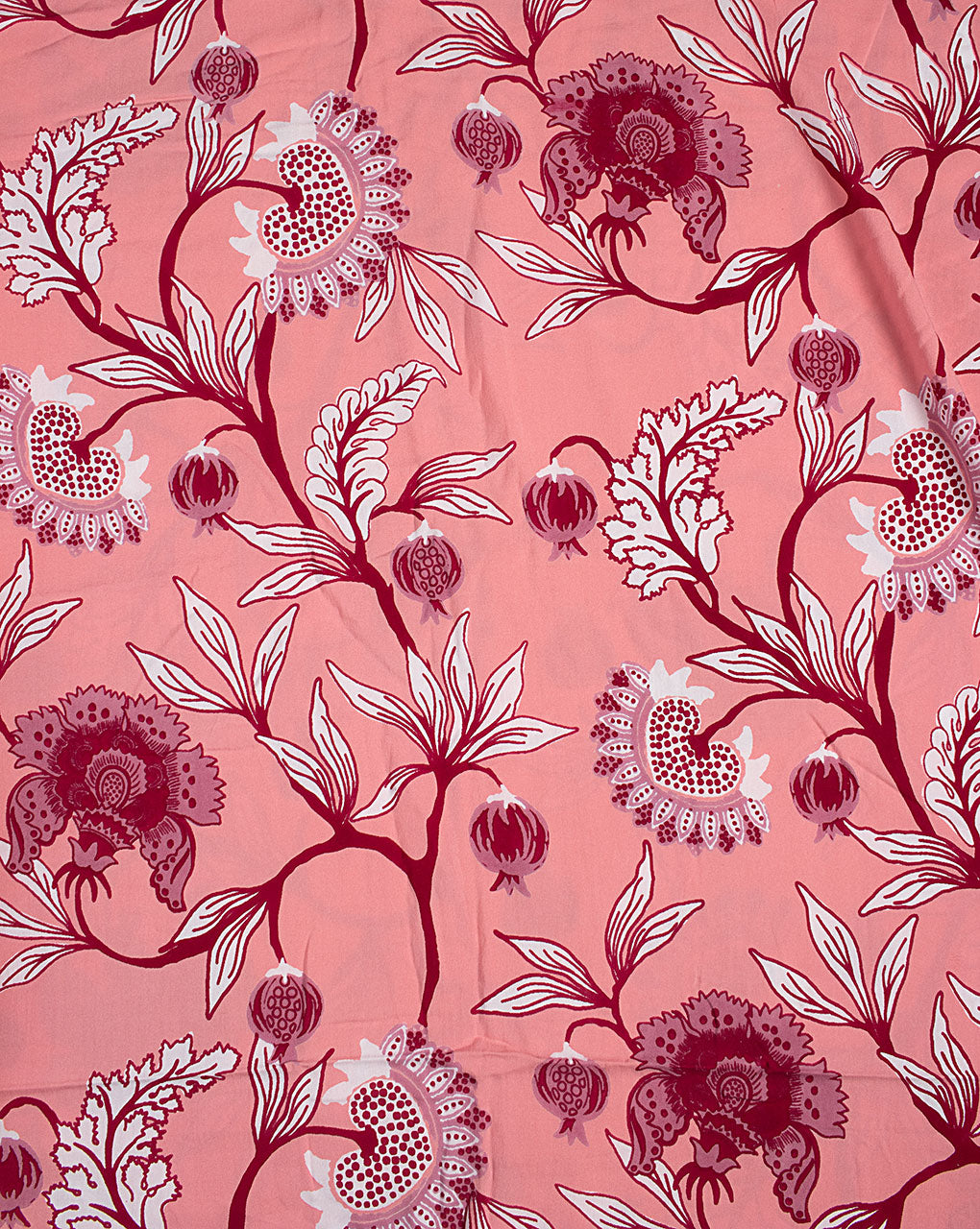 Pink Floral Screen Print Rayon Fabric