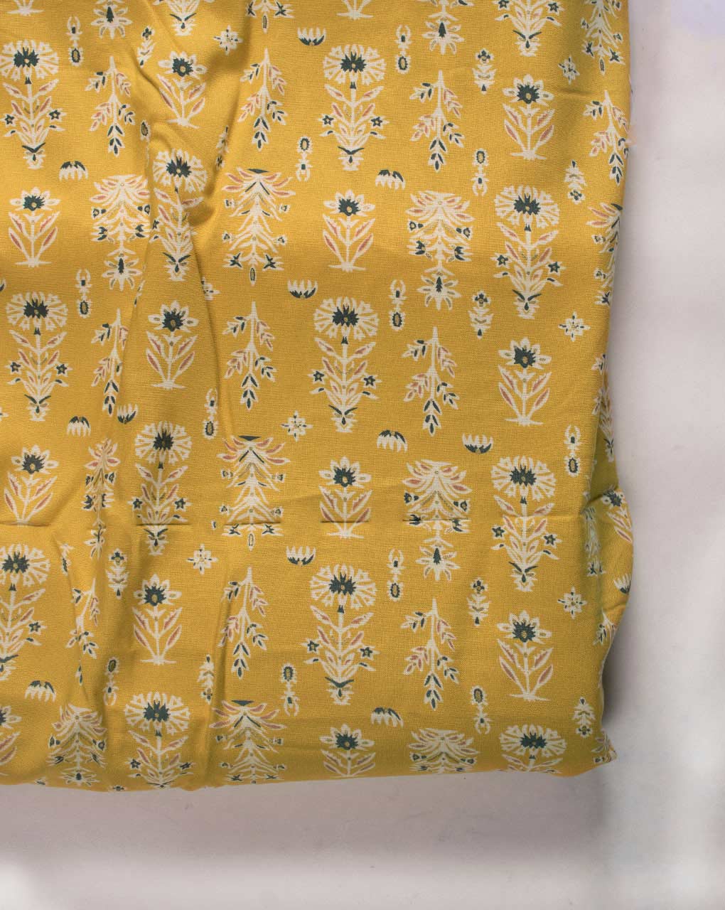 Yellow Screen Print Rayon Fabric 56"