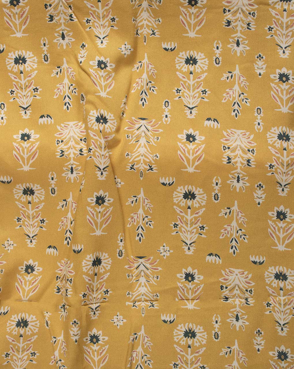 Yellow Screen Print Rayon Fabric 56"