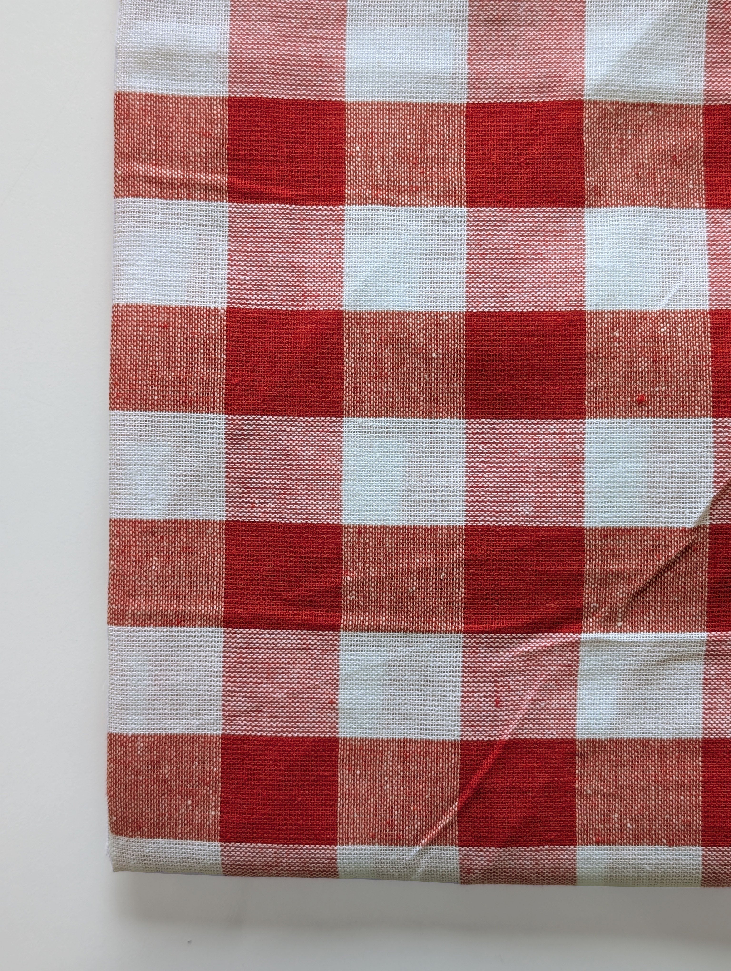 Red Checks Blended Cotton Yarn Dyed Fabric