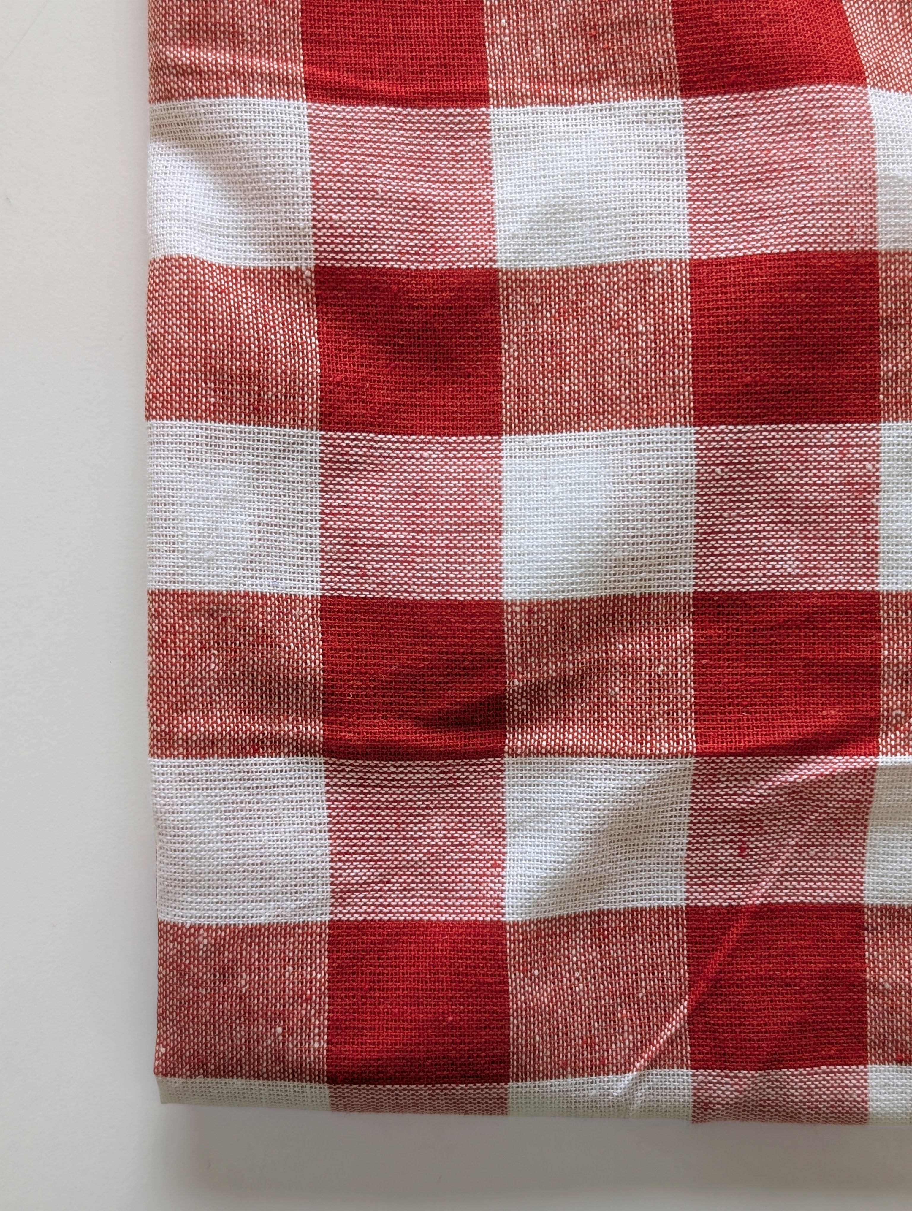 Red Checks Blended Cotton Yarn Dyed Fabric