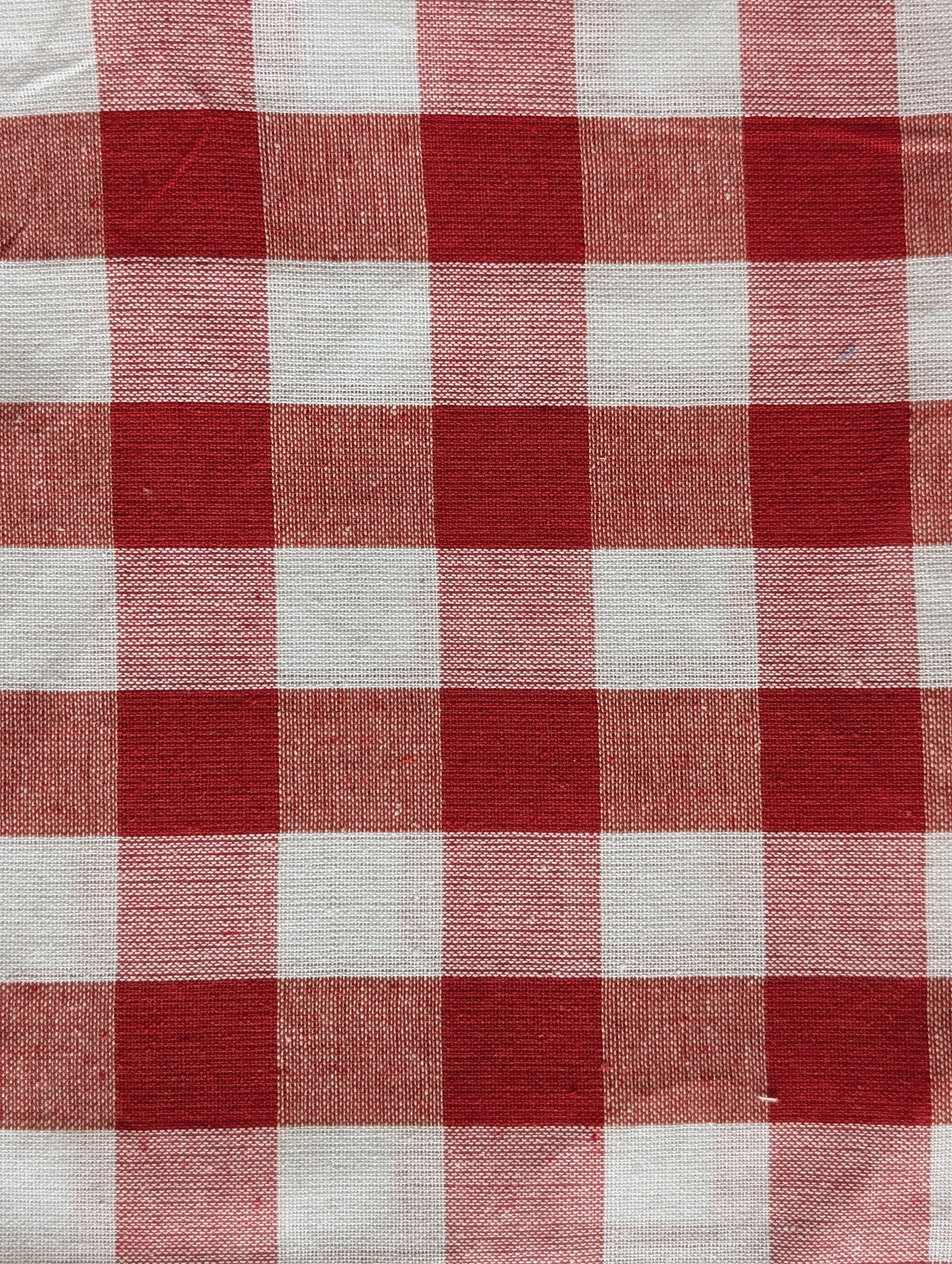 Red Checks Blended Cotton Yarn Dyed Fabric