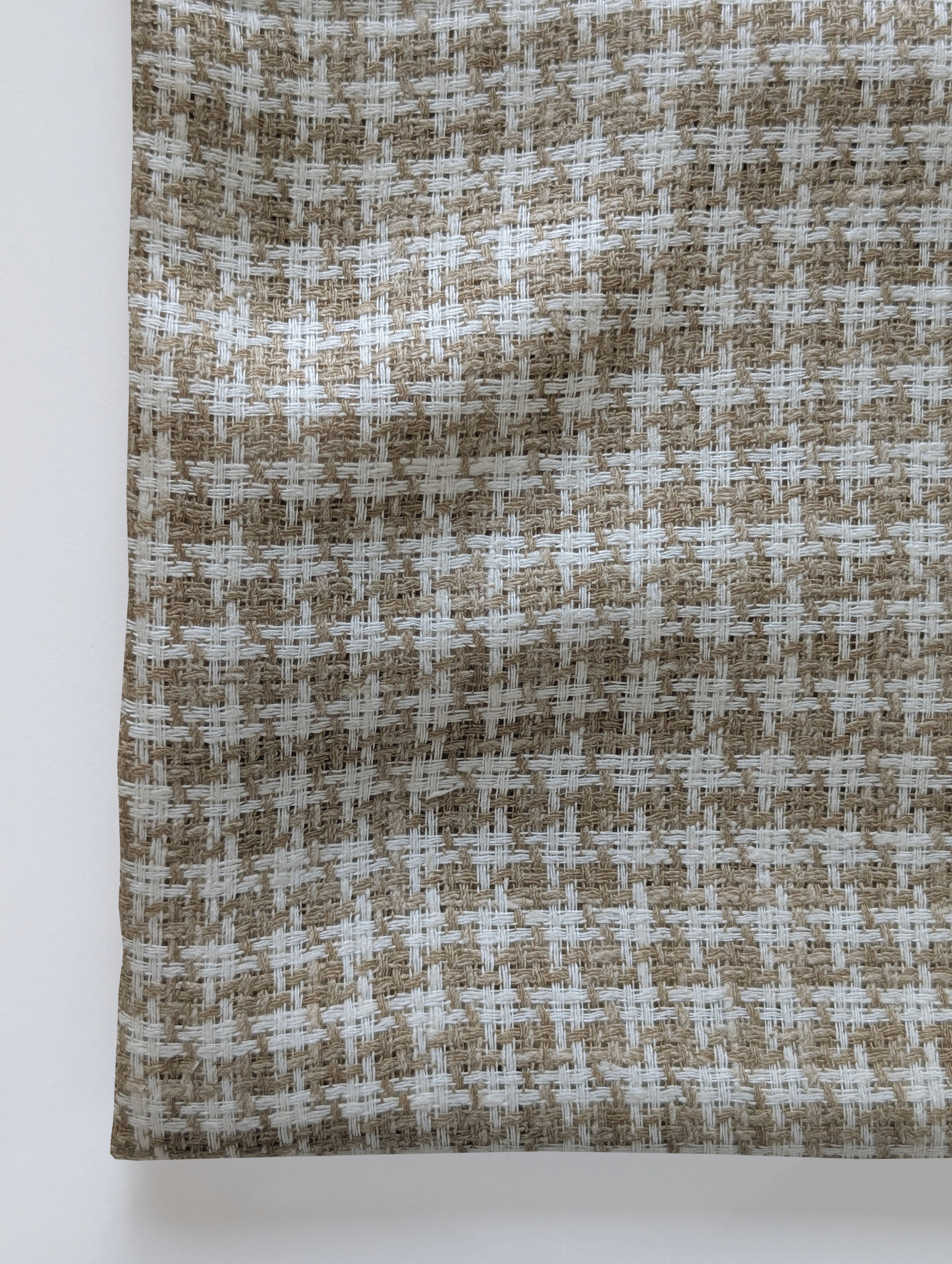 Beige Geometric Loom Textured Blended Cotton Yarn Dyed Fabric 56"