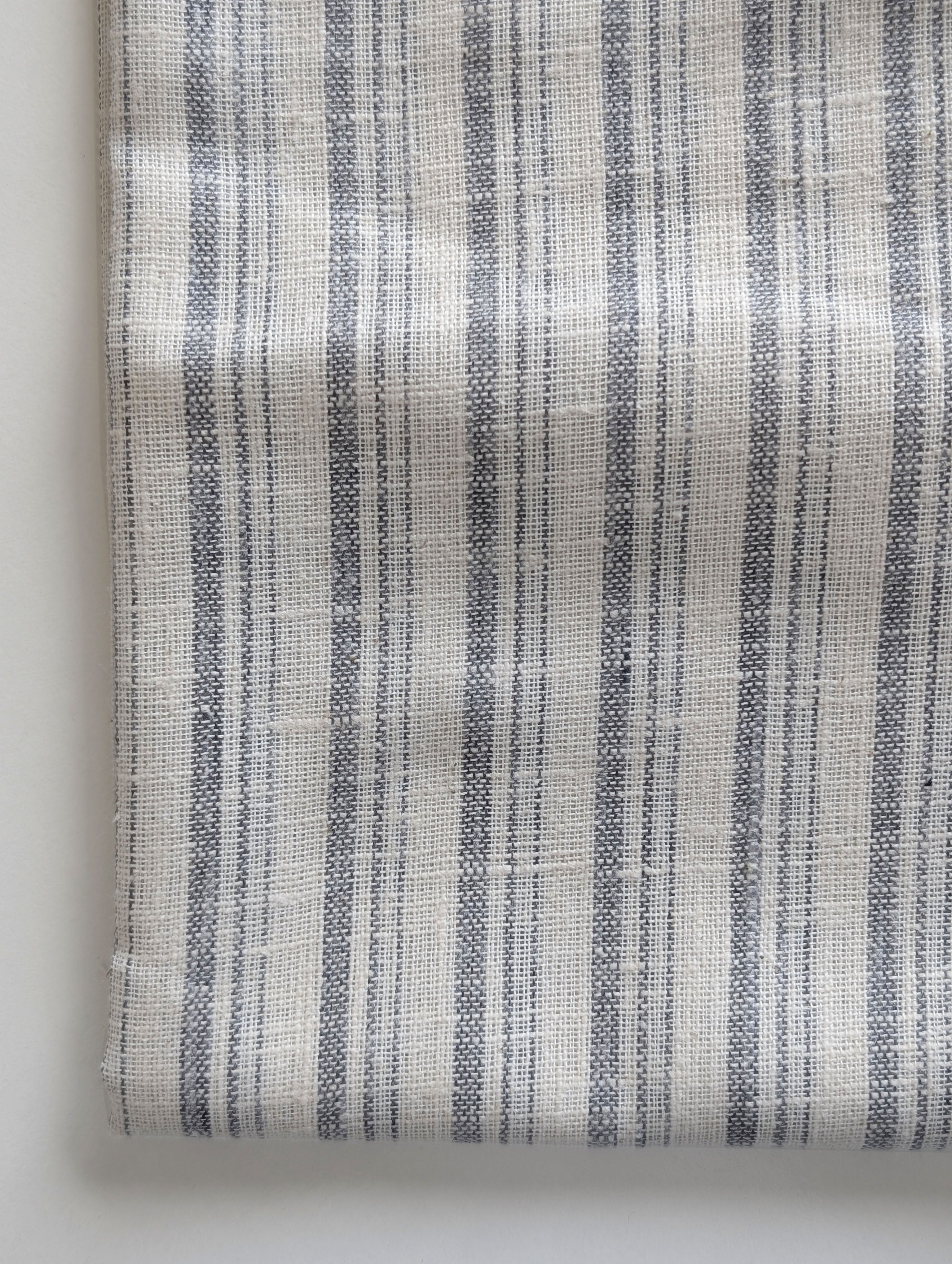 Grey Stripes Loom Textured Blended Cotton Yarn Dyed Fabric 58"