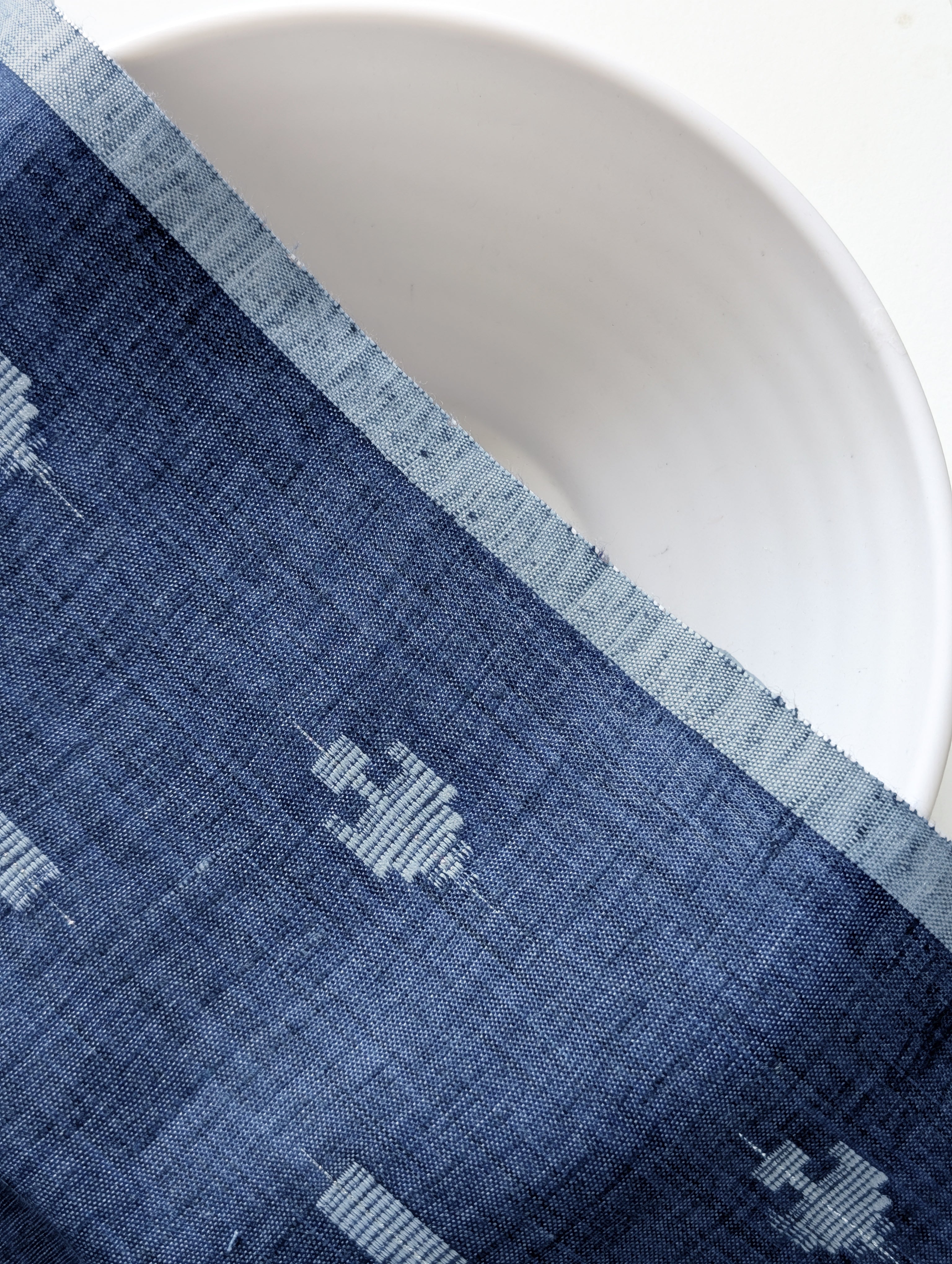 Blue Geometric Blended Cotton Jacquard Yarn Dyed Fabric
