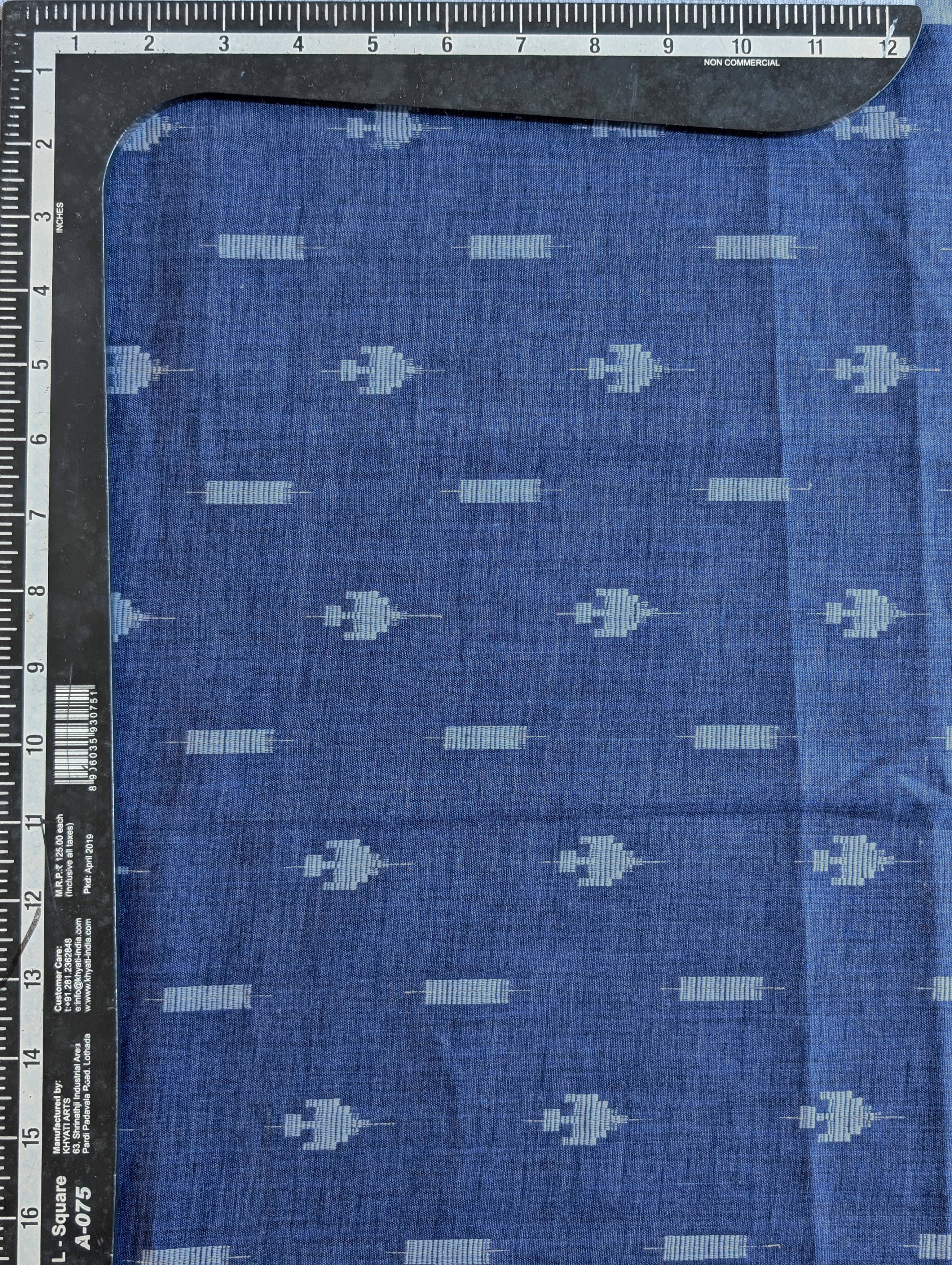 Blue Geometric Blended Cotton Jacquard Yarn Dyed Fabric