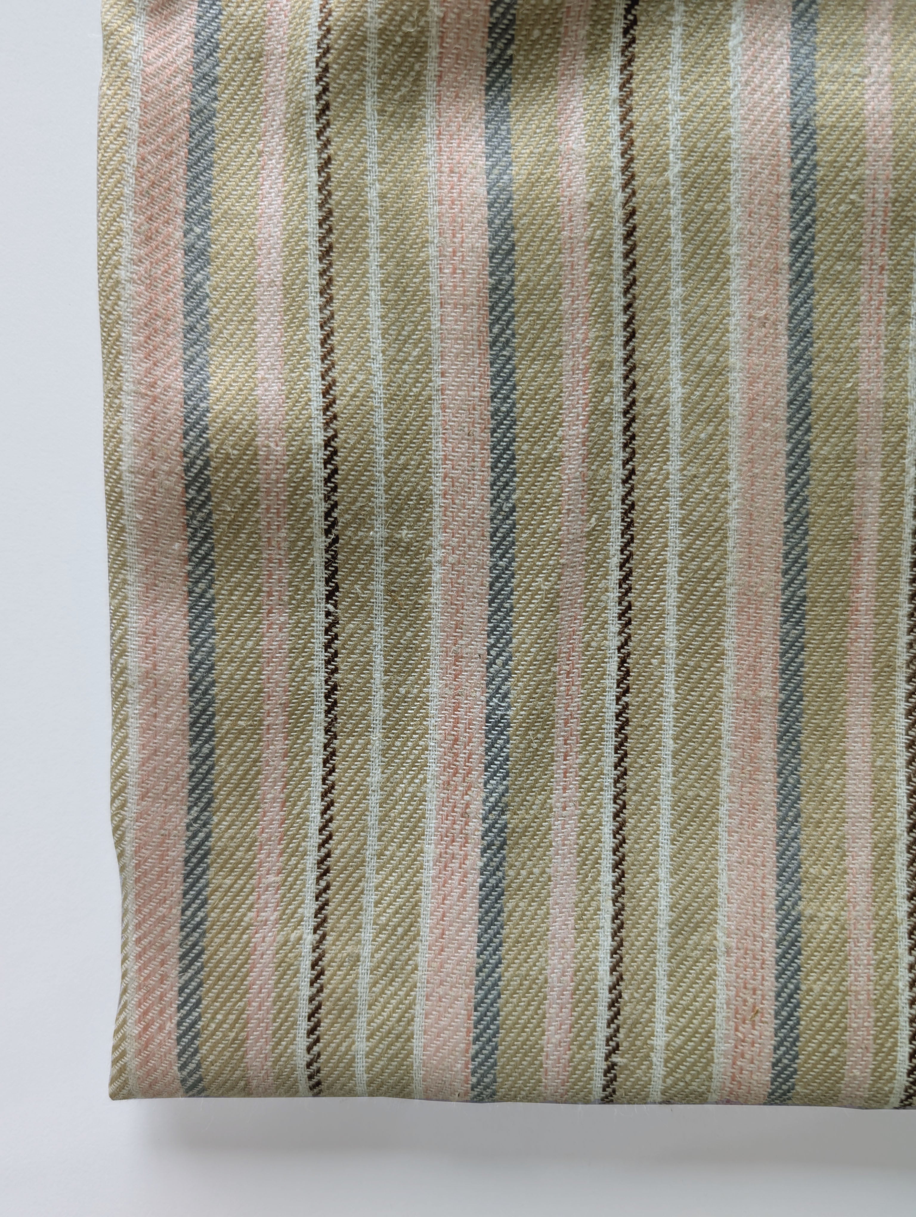 Beige Stripes Loom Textured Blended Cotton Yarn Dyed Fabric 58"