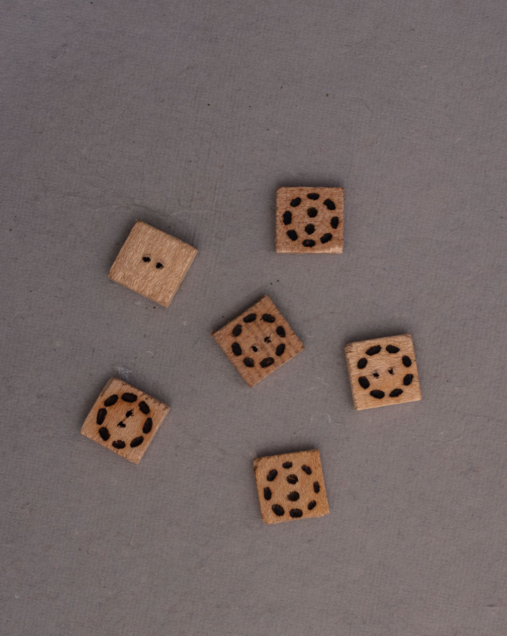 Hand Carved Square Wood Button ( Set Of 5 )