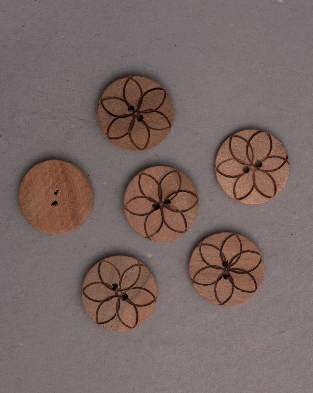 Hand Carved Round Wood Button ( Set Of 5 )