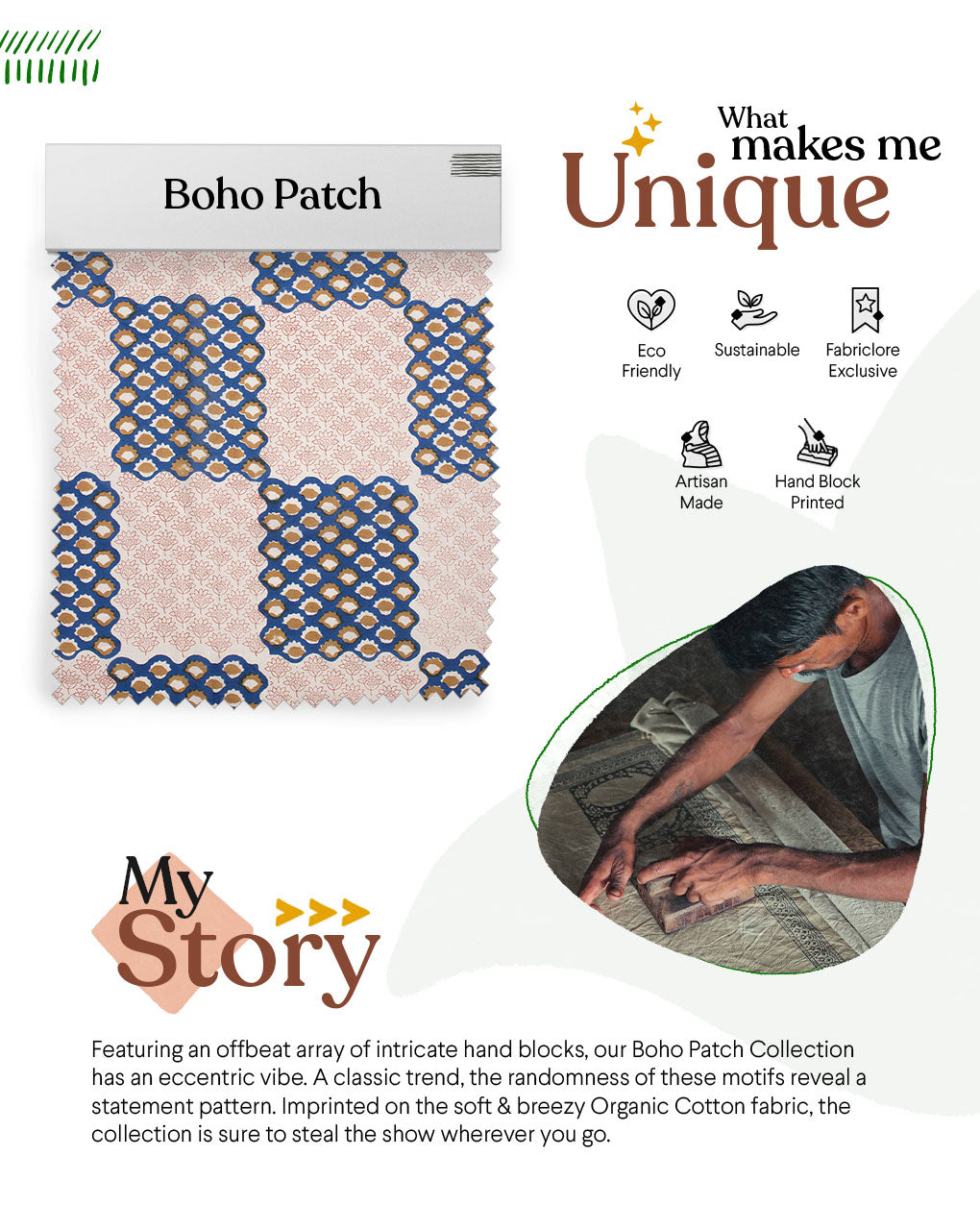 Boho Patched Hand Block Organic Cotton Fabric