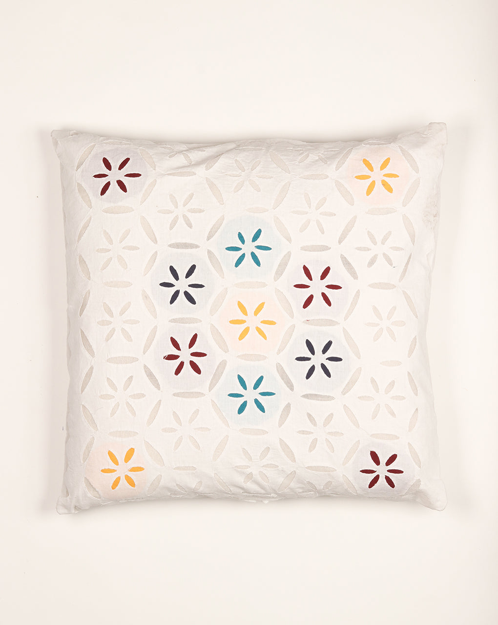 Handmade Applique Organdy Cotton Cushion Cover ( 16X16 Inches ) - Fabriclore.com