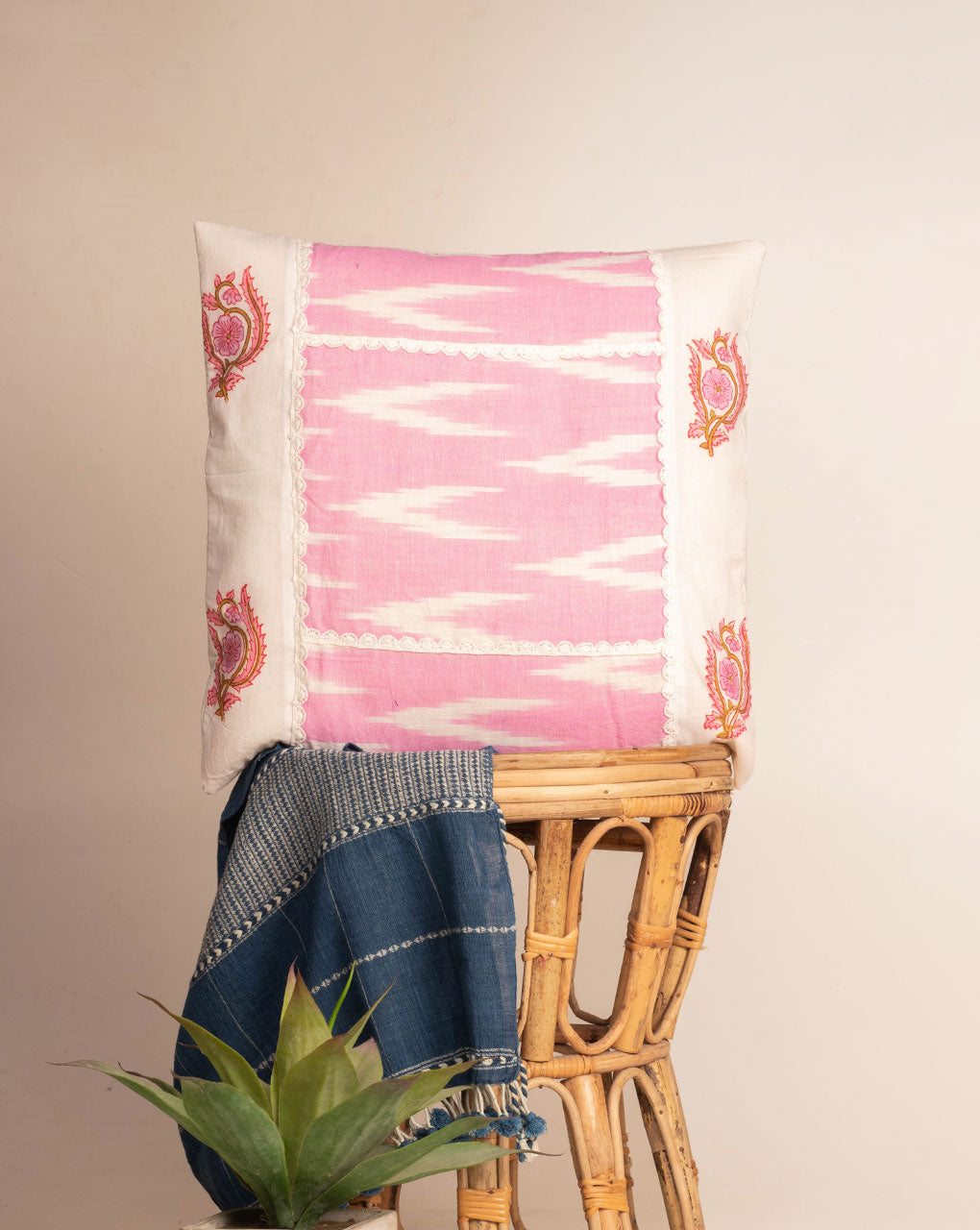 Hand Crafted Ikat Cotton Cushion Cover ( 16X16 Inches ) - Fabriclore.com