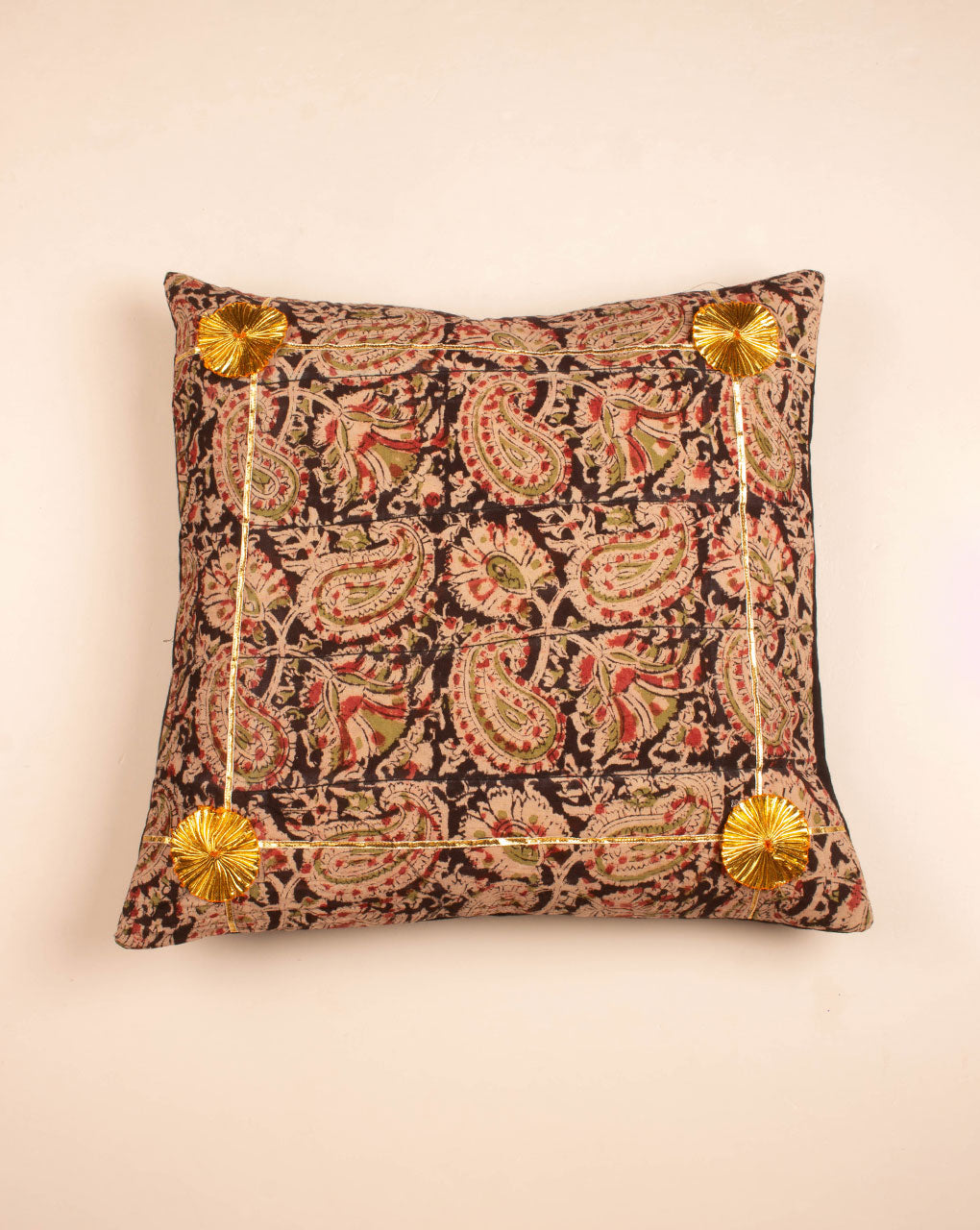 Hand Crafted Kalamkari Cotton Cushion Cover ( 16X16 Inches ) - Fabriclore.com
