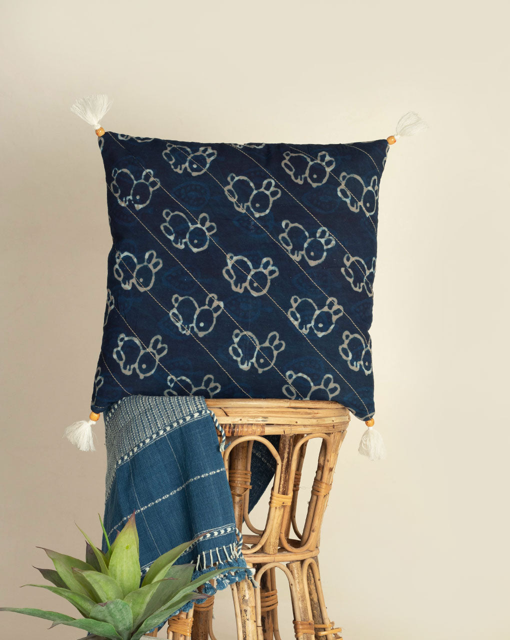 Hand Crafted Akola Rayon Modal Cushion Cover ( 16X16 Inches ) - Fabriclore.com