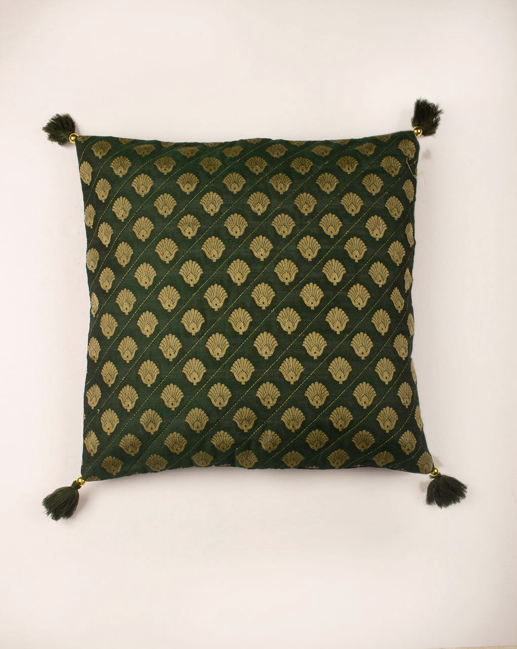Hand Crafted JacquardChanderi Cushion Cover ( 16X16 Inches ) - Fabriclore.com