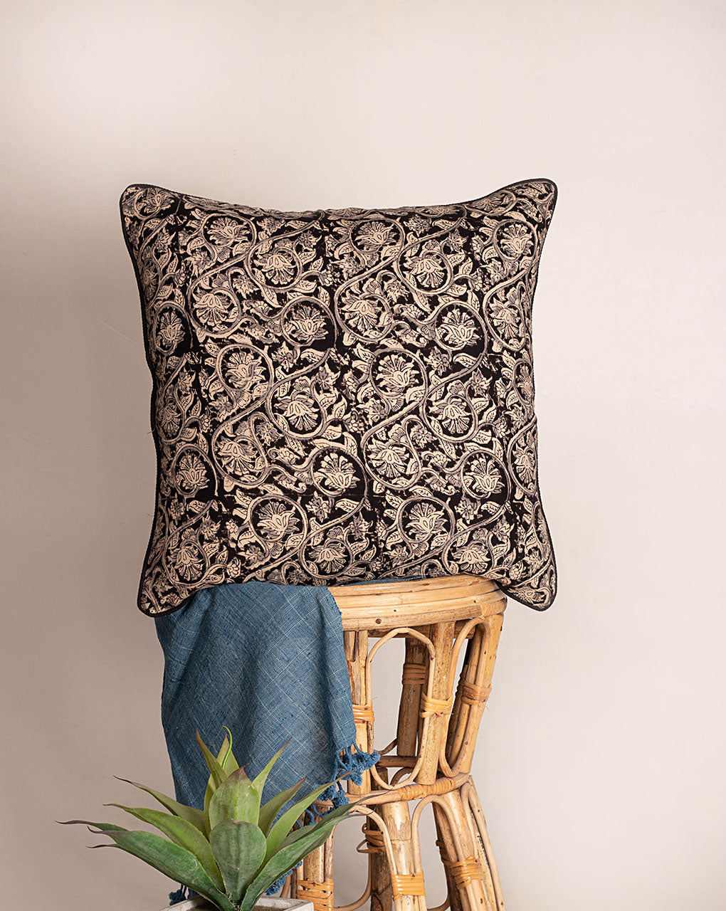 Hand Crafted Kalamkari Rayon Cushion Cover ( 18X18 Inches ) - Fabriclore.com