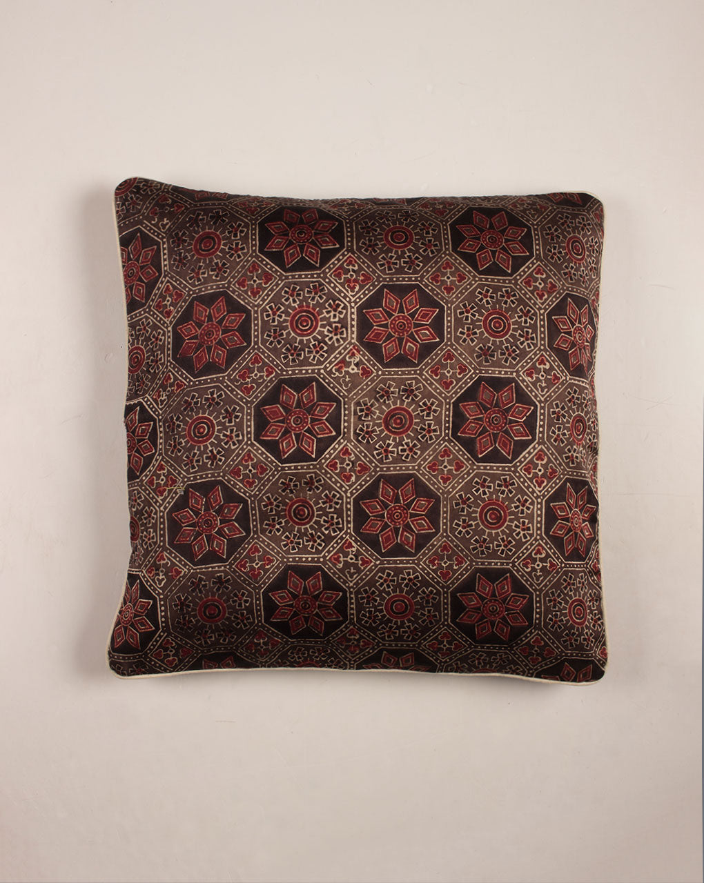 Hand Crafted Ajrak Modal Satin Cushion Cover ( 16X16 Inches ) - Fabriclore.com