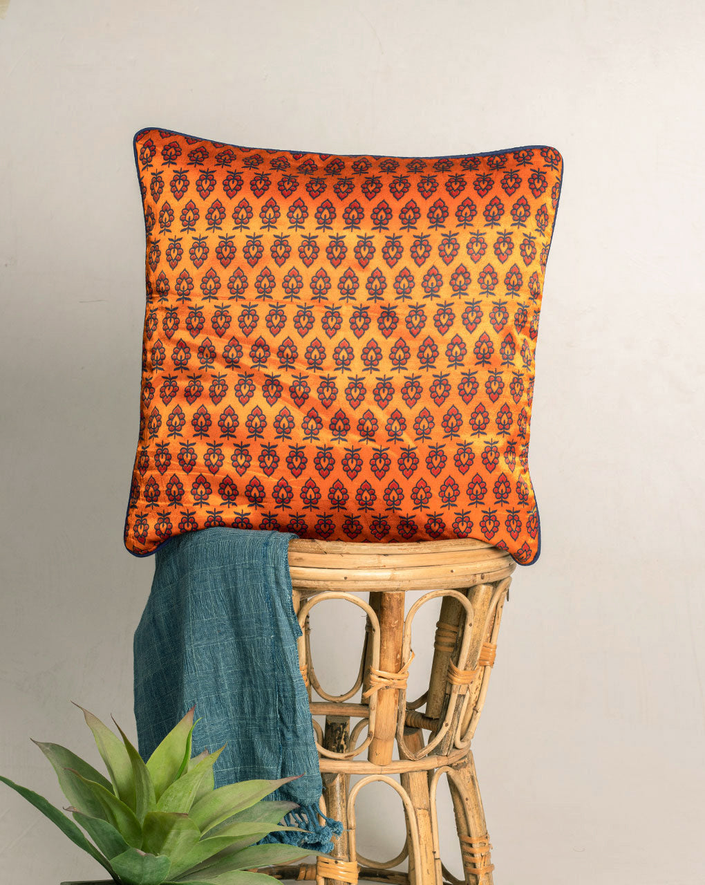 Hand Crafted Ajrak Mashru Silk Cushion Cover ( 16X16 Inches ) - Fabriclore.com