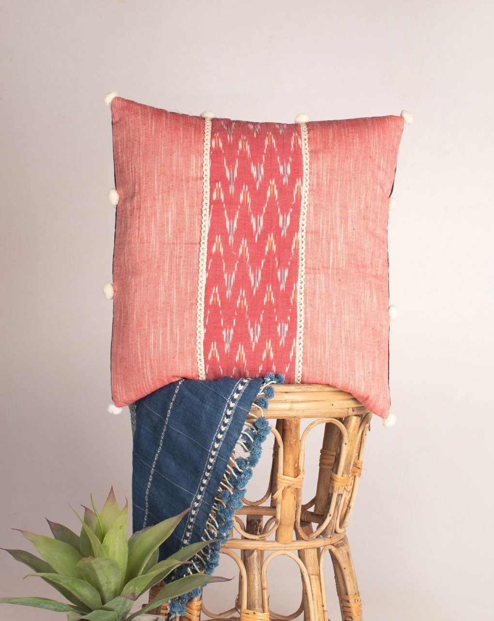 Hand Crafted Loom Textured Cotton Cushion Cover ( 16X16 Inches ) - Fabriclore.com
