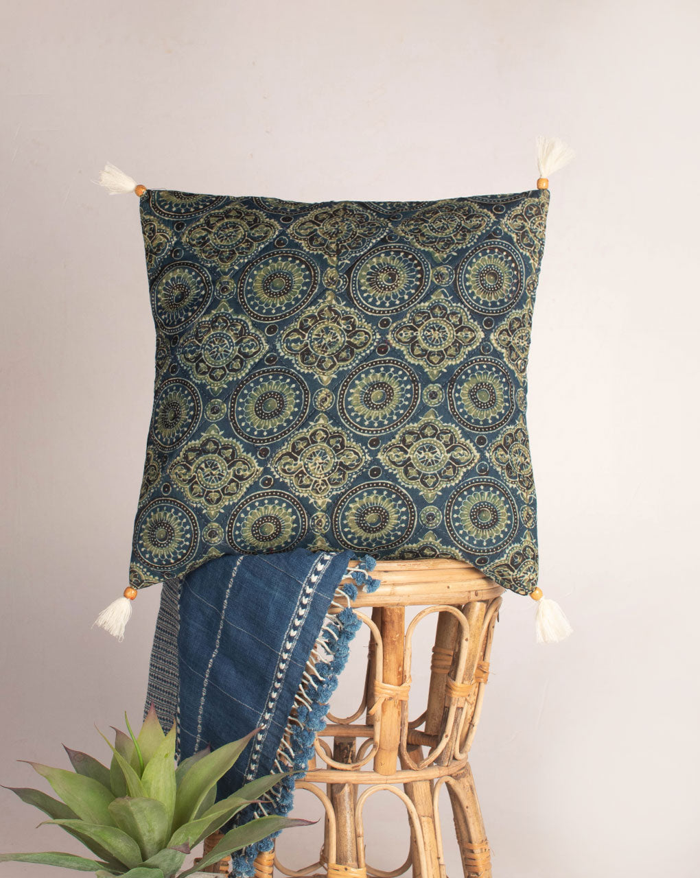 Hand Crafted Ajrak Bamboo Cotton Cushion Cover ( 16X16 Inches ) - Fabriclore.com