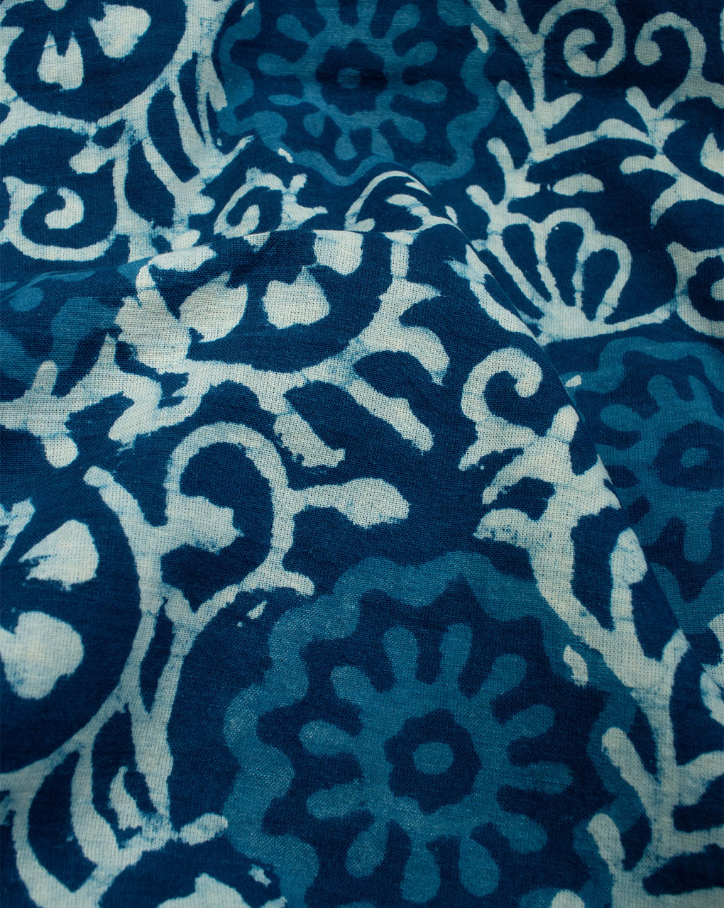 Blue White Floral Pattern Hand Block Indigo Cotton Fabric - Fabriclore.com