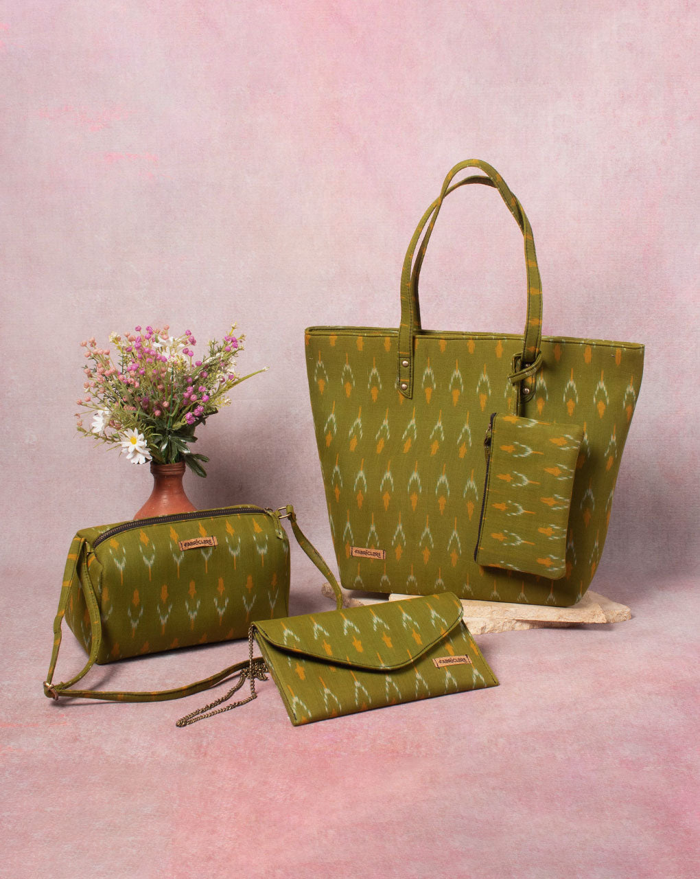 Upcycled Geometric Ikat Bags ( Set Of 4 ) - Fabriclore.com