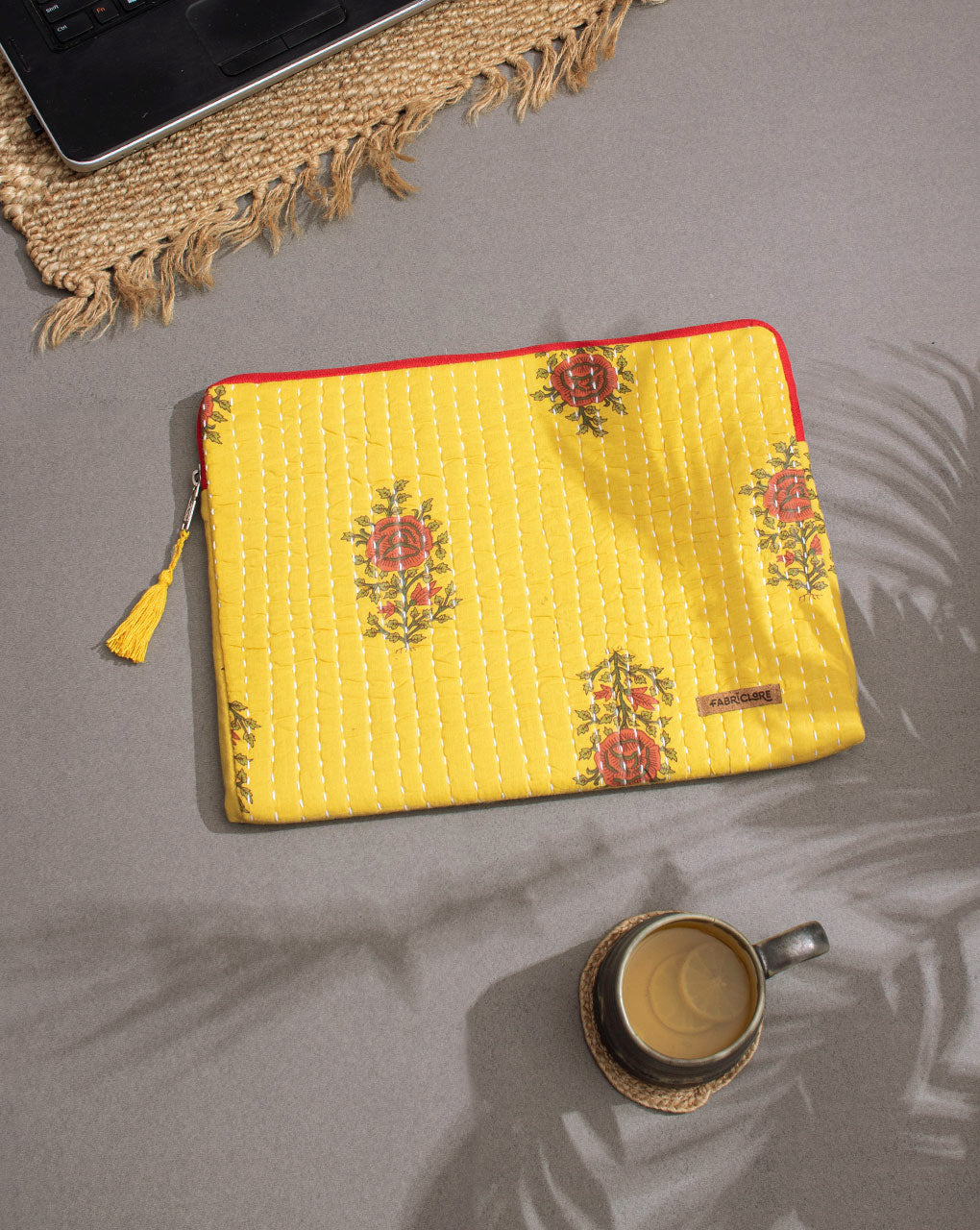 Floral Kantha Quilted Laptop Sleeve - Fabriclore.com