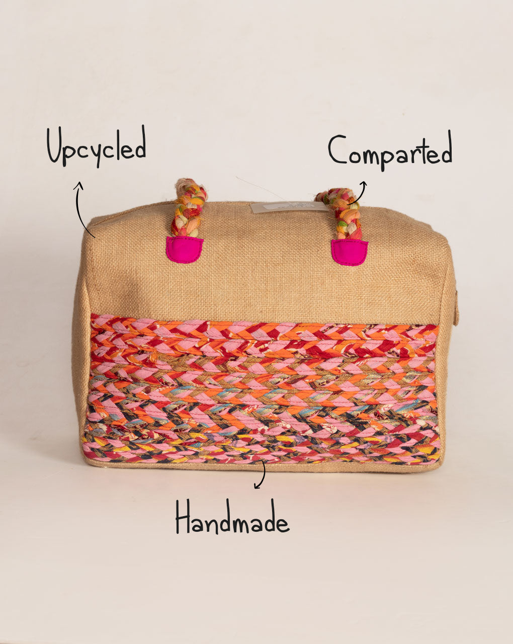 Up-Cycled Fabric Jute Duffel Handbag - Fabriclore.com