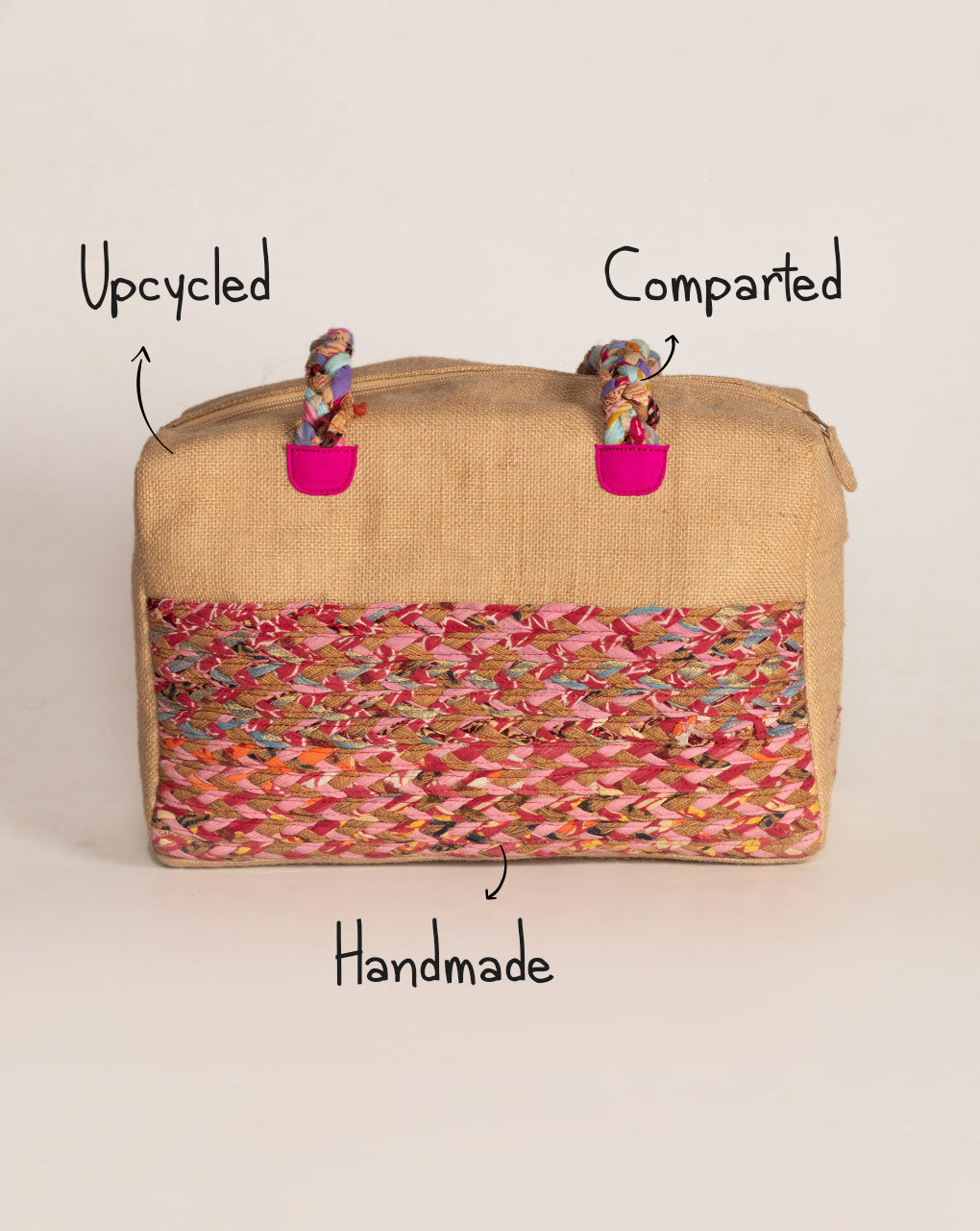 Up-Cycled Fabric Jute Duffel Handbag - Fabriclore.com