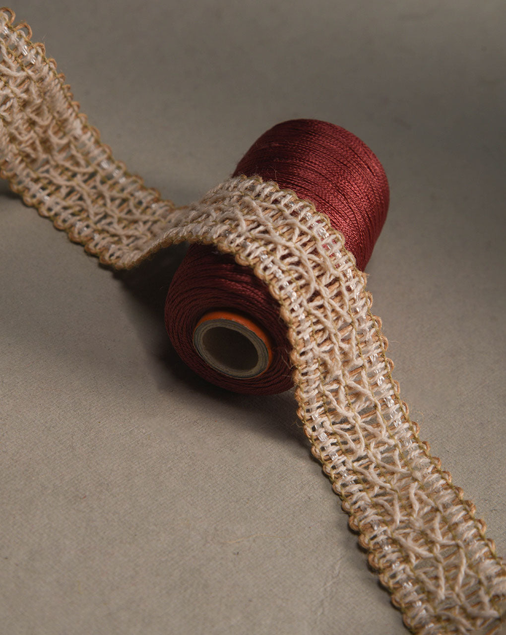 Geometric Patterned Woven Cotton Jute Lace - Fabriclore.com