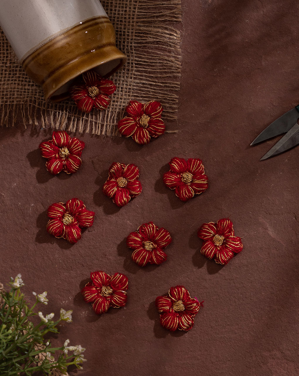 Cotton Zari Handmade Floral Patch ( 1Pc. ) - Fabriclore.com