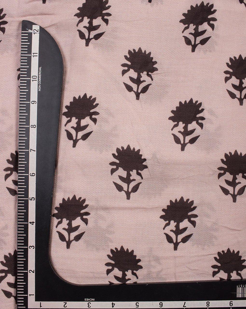 ( Pre-Cut 1.5 MTR ) Mauve Black Floral Pattern Digital Print Certified Banana Cotton Fabric - Fabriclore.com