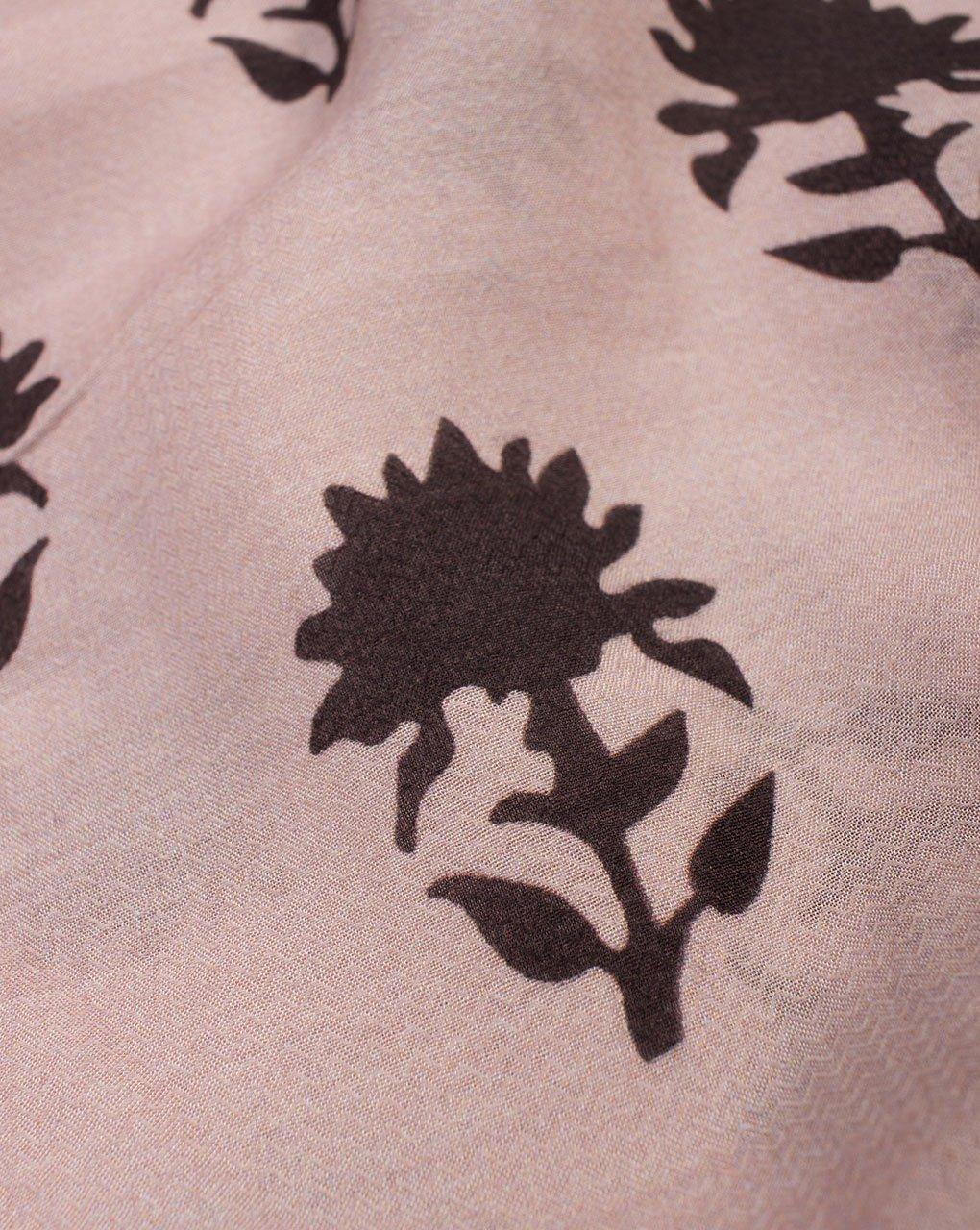 ( Pre-Cut 1.5 MTR ) Mauve Black Floral Pattern Digital Print Certified Banana Cotton Fabric - Fabriclore.com