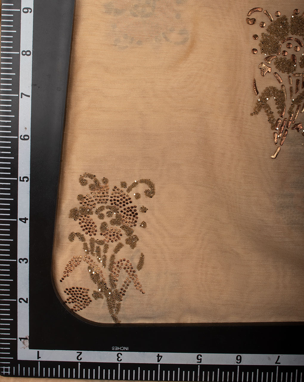 Beige Brown Floral Pattern Foil Embossed Chanderi Fabric - Fabriclore.com