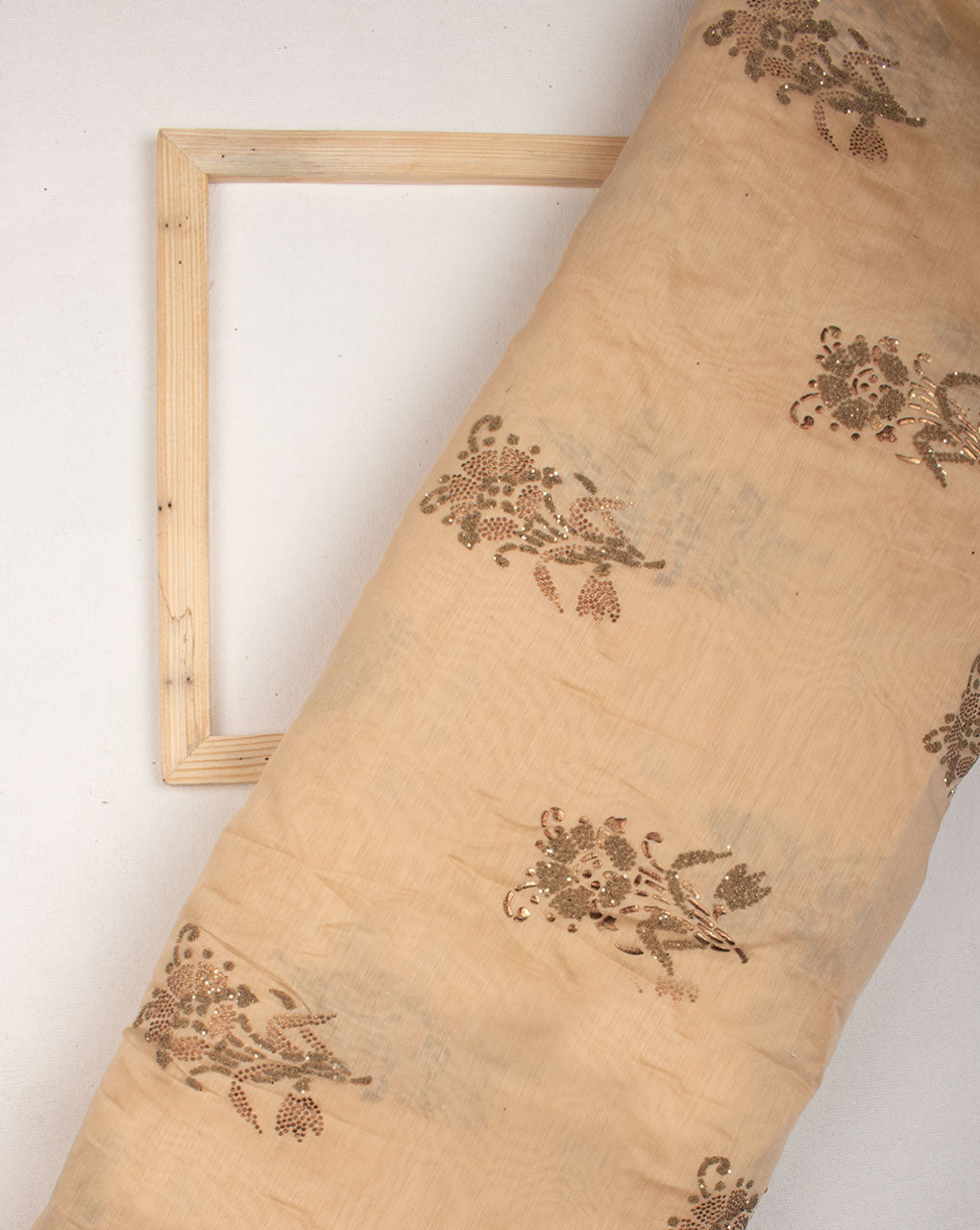 Beige Brown Floral Pattern Foil Embossed Chanderi Fabric - Fabriclore.com
