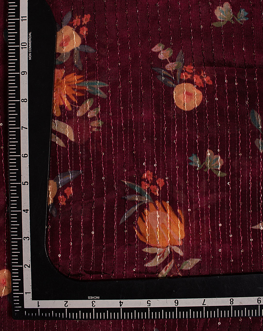 ( Pre Cut 95 CM ) Embroidered Sequins Work Digital Print Chinnon Chiffon Fabric