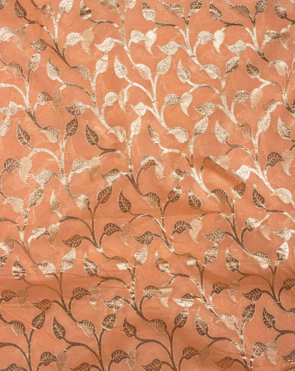 Orange Lurex Jacquard Banarasi Chanderi Fabric - Fabriclore.com