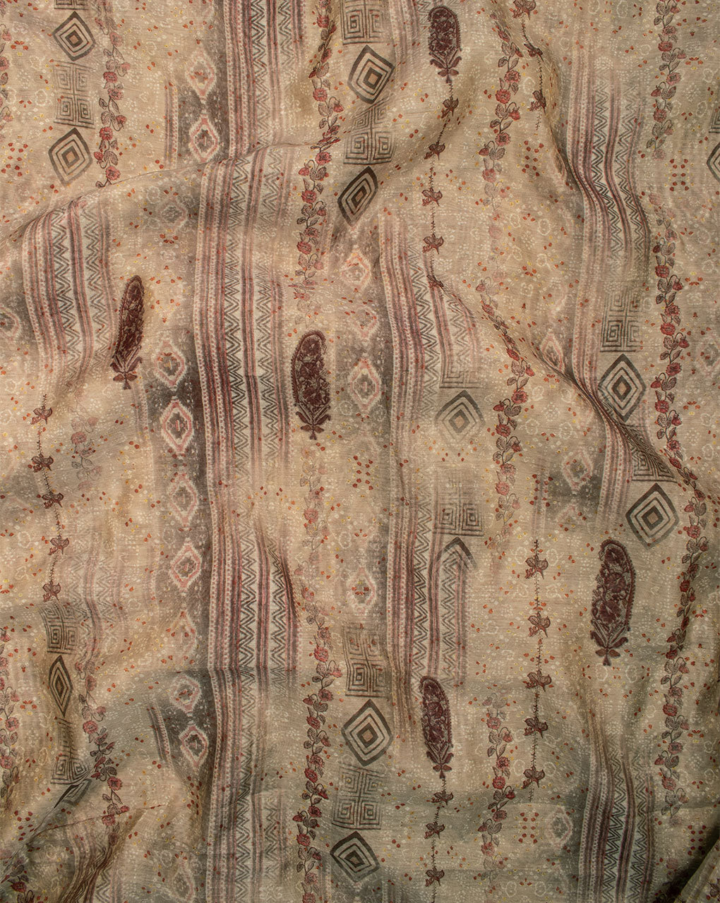 Beige Brown Traditional Pattern Digital Print Chanderi Fabric - Fabriclore.com