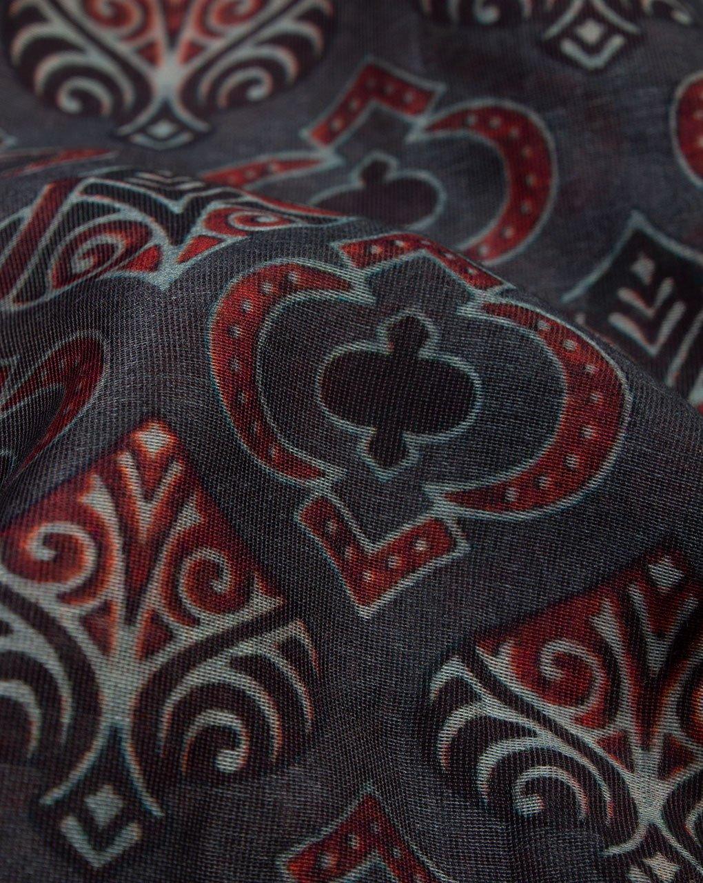 ( Pre-Cut 1.25 MTR ) Grey Red Floral Pattern Digital Print Viscose Chanderi Fabric - Fabriclore.com