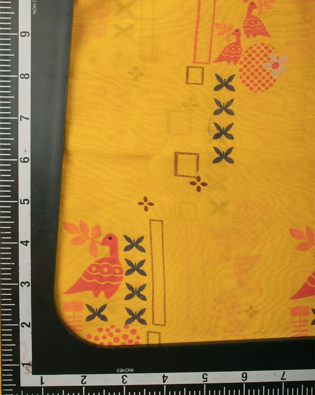 ( Pre-Cut 2 MTR ) Yellow Black Creature Digital Print Pure Mercerized Chanderi Fabric - Fabriclore.com