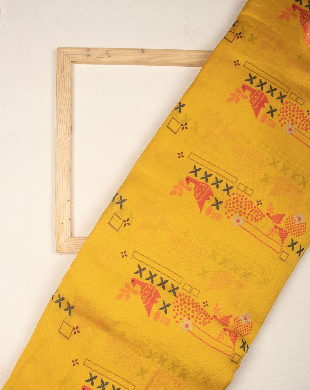 ( Pre-Cut 2 MTR ) Yellow Black Creature Digital Print Pure Mercerized Chanderi Fabric - Fabriclore.com