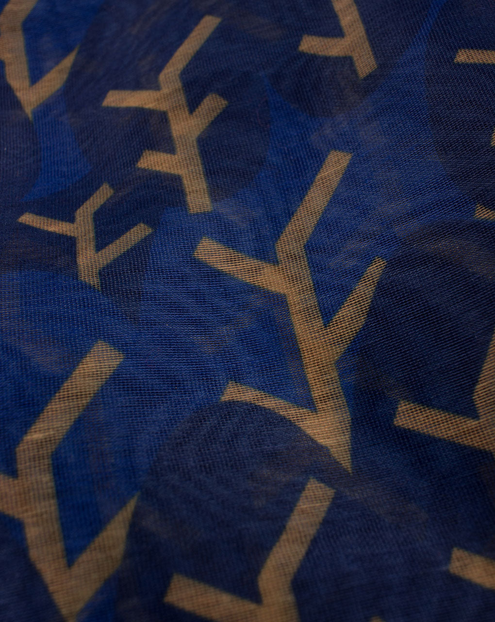 Blue Beige Abstract Pattern Digital Print Chanderi Fabric - Fabriclore.com