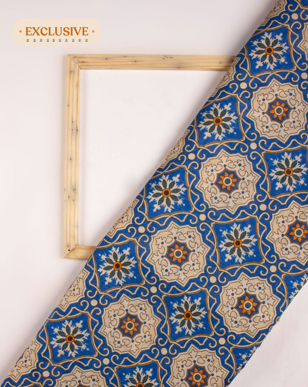 Traditional Pattern Exclusive Blue Pottery Digital Print Mercerized Chanderi Fabric - Fabriclore.com