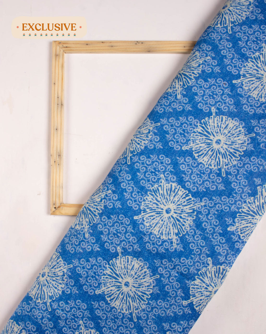 Exclusive Blue Pottery Digital Print Mercerized Chanderi Fabric - Fabriclore.com