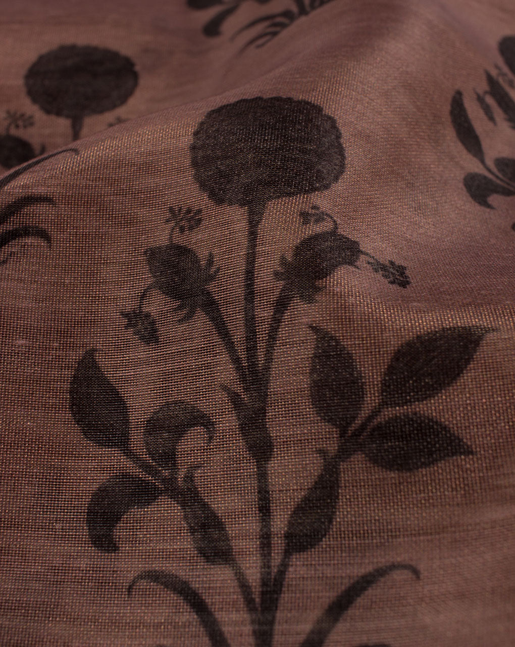 Brown Floral Digital Print Chanderi Fabric - Fabriclore.com