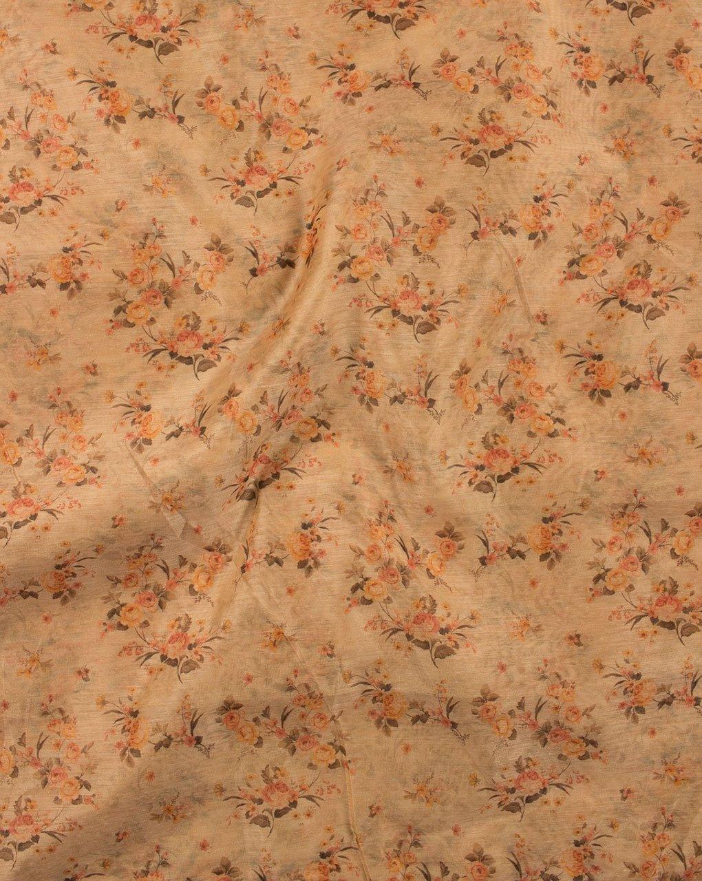 ( Pre-Cut 1.25 MTR ) Beige Floral Digital Print Chanderi Fabric - Fabriclore.com