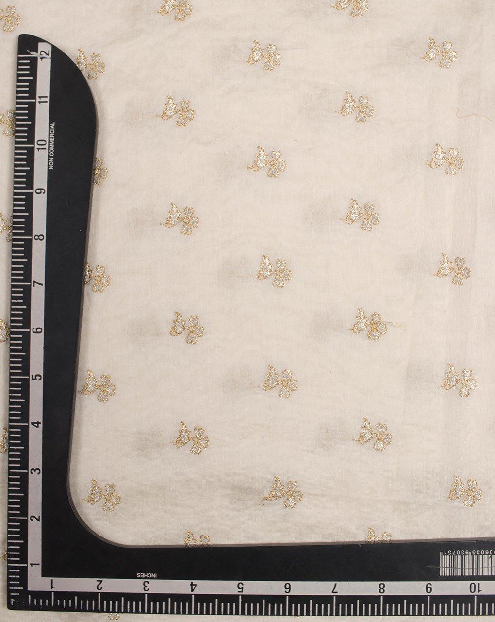 ( Pre-Cut 1.75 MTR ) Off-White Booti Embroidered Dyeable Mercerized Chanderi Fabric - Fabriclore.com