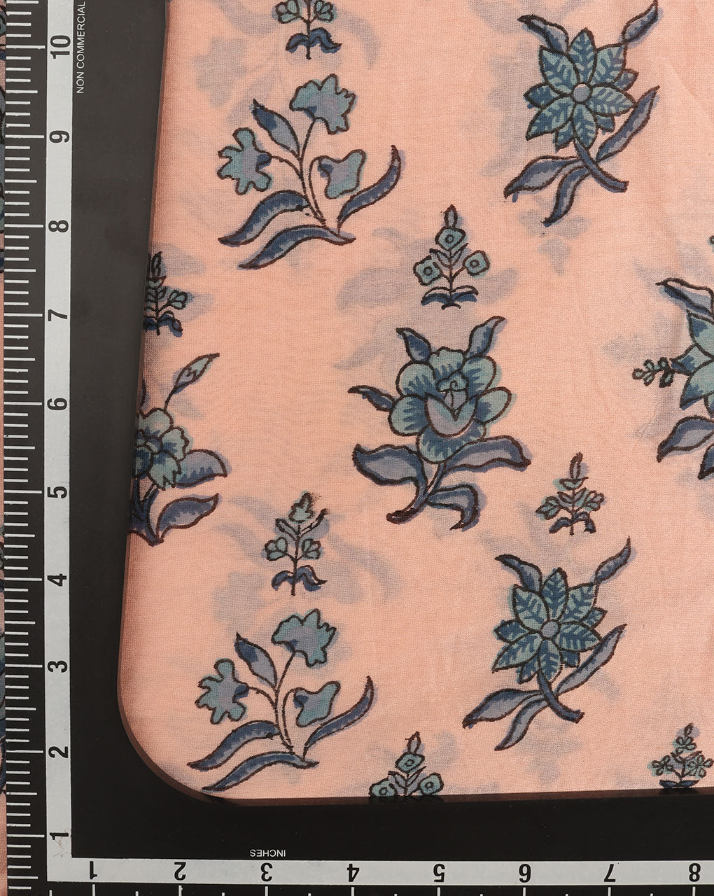 Peach Blue Floral Hand Block Chanderi Fabric - Fabriclore.com