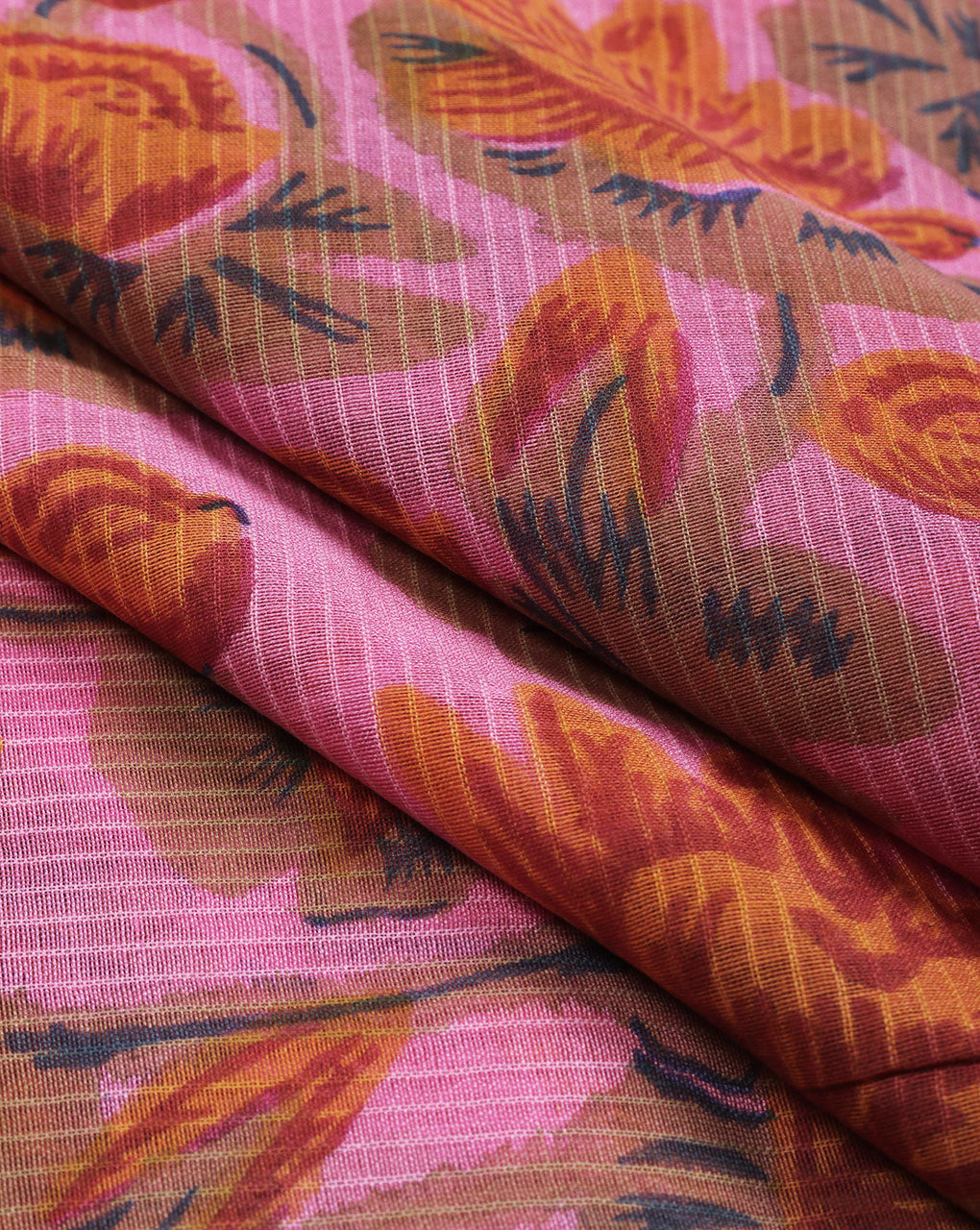 Pink Exclusive Design Floral Hand Block Maheshwari Chanderi Fabric With Zari Border - Fabriclore.com
