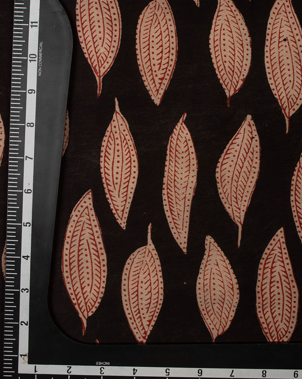 Black Beige Leaf Hand Block Dabu Print Chanderi Fabric - Fabriclore.com